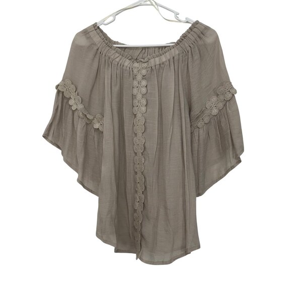 Melissa Paige Women Off-The-Shoulder Blouse Crochet Details SZ S Flared Sleeve - Picture 1 of 13
